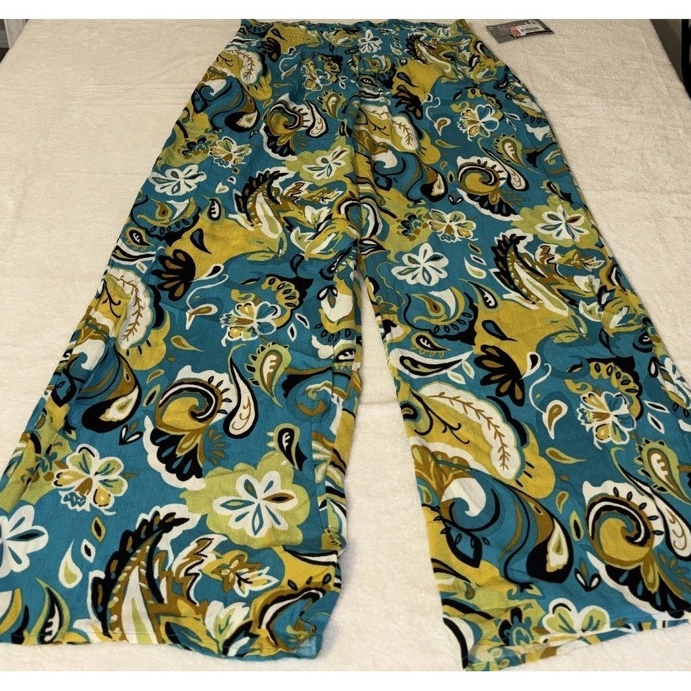 Slim-sation Women's 1X Paisley Wide Leg Pull On Rayon Pants NWT